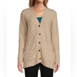 Minnie Rose Brown Tan Cable Knit Wool Blend Cardigan Sweater Womens XS Preppy